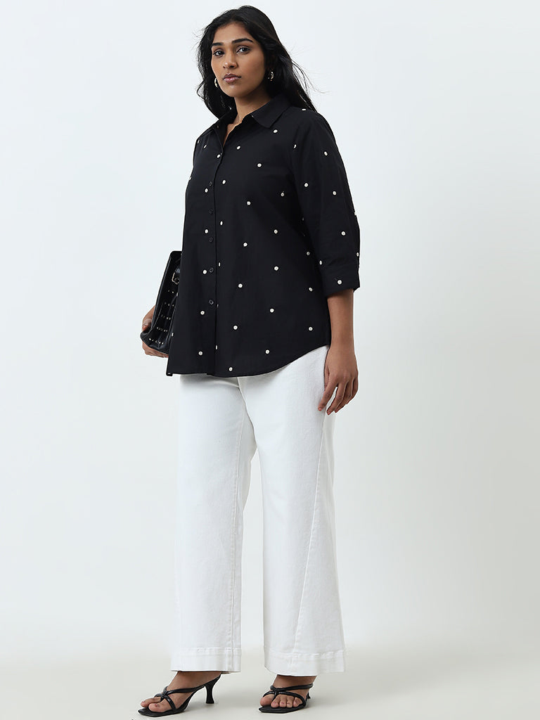 Gia Black Polka Dot Printed Cotton Shirt