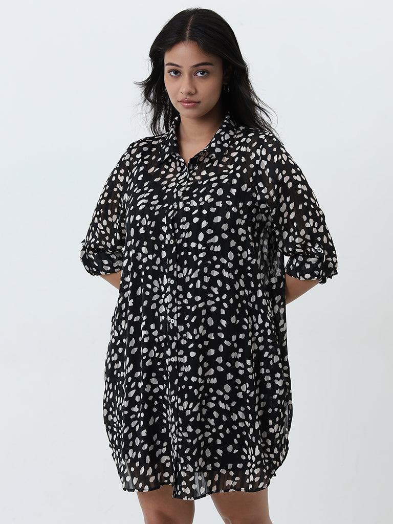 Gia Black Animal Printed Shirt Dress