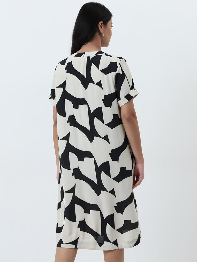 Gia Beige & Black Abstract Straight Dress