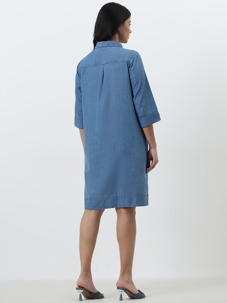 Gia Light Blue Denim A-Line Dress