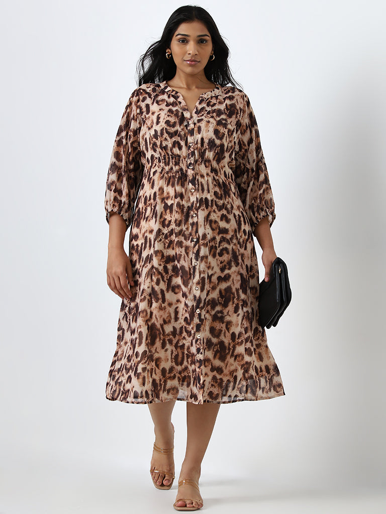 Gia Brown Animal Print A-Line Dress with Camisole