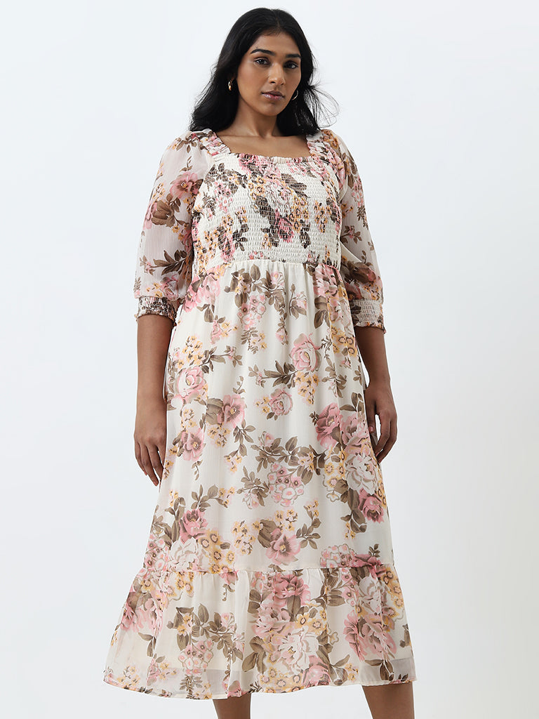 Gia Off-White Floral Tiered Dress