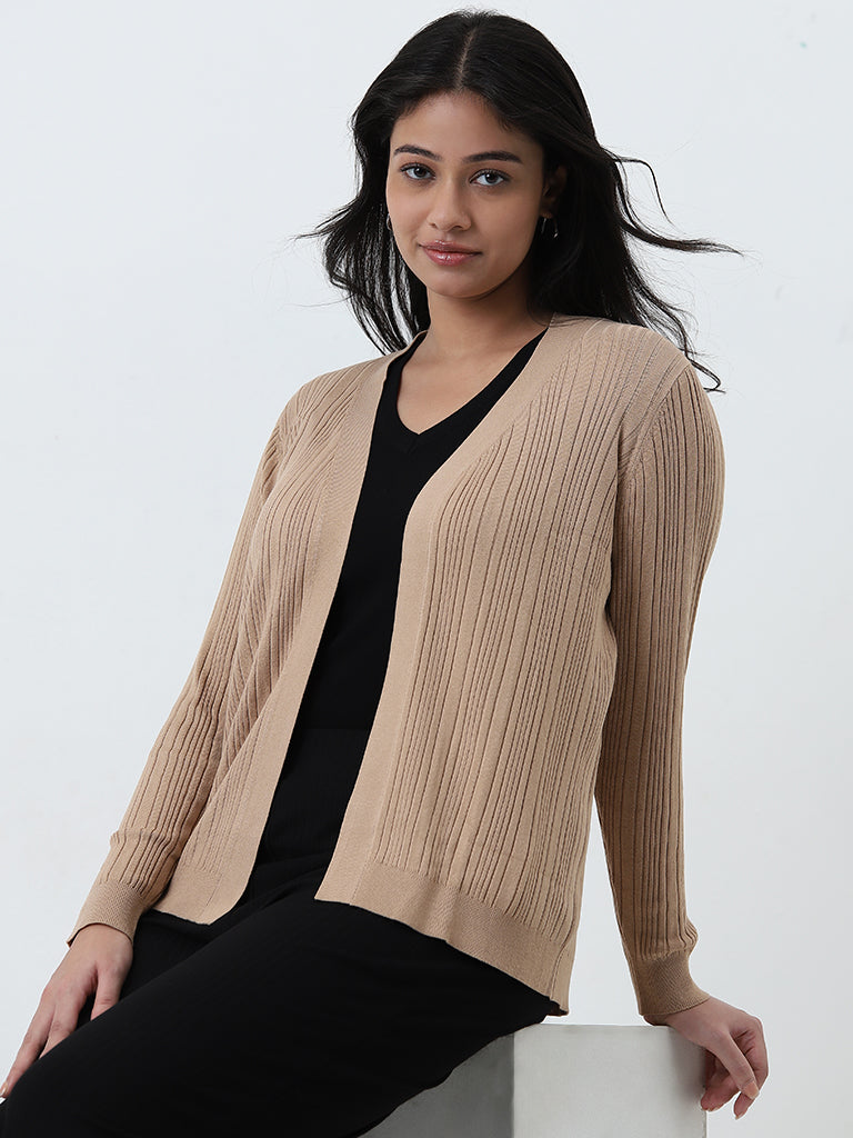 Gia Beige Ribbed Shrug