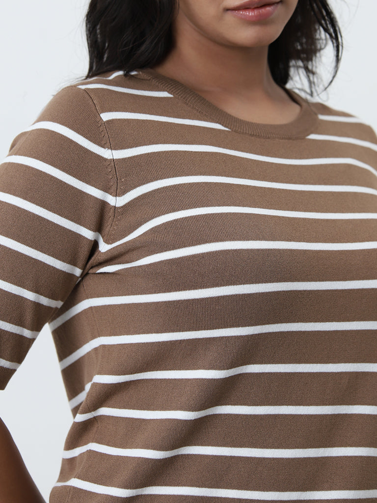 Gia Beige Striped Knitted T-Shirt