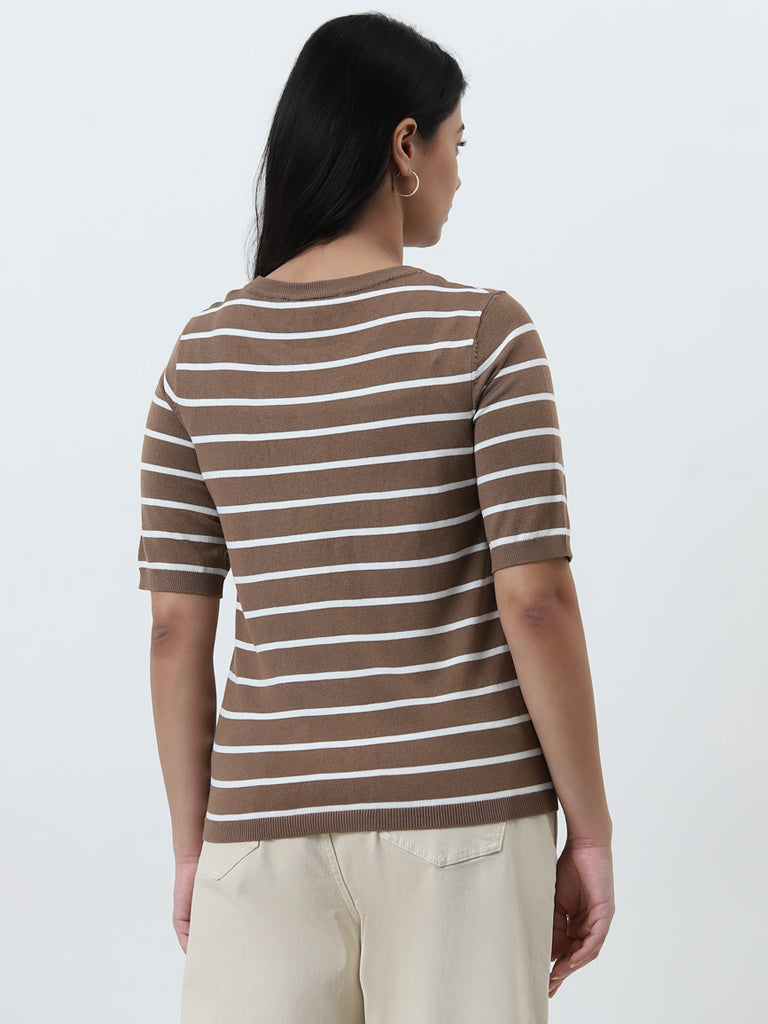 Gia Beige Striped Knitted T-Shirt