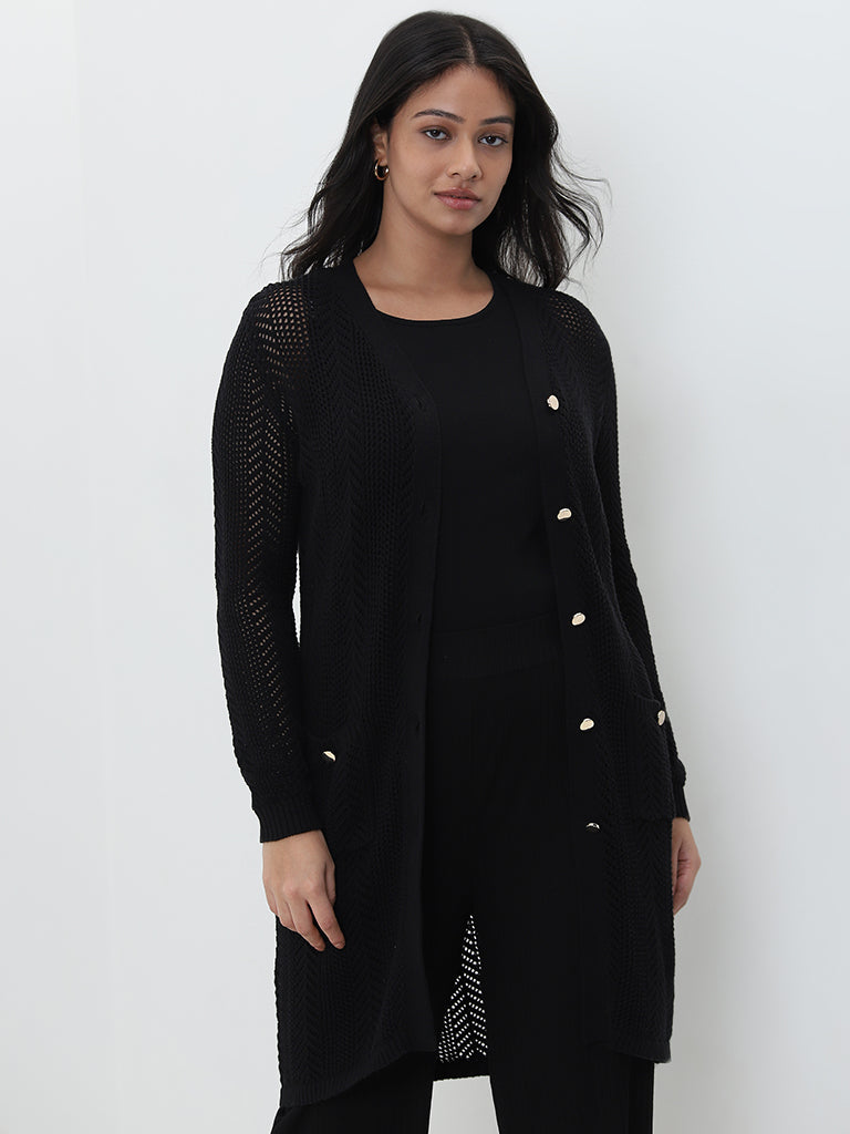 Gia Black Knitted Cotton Cardigan