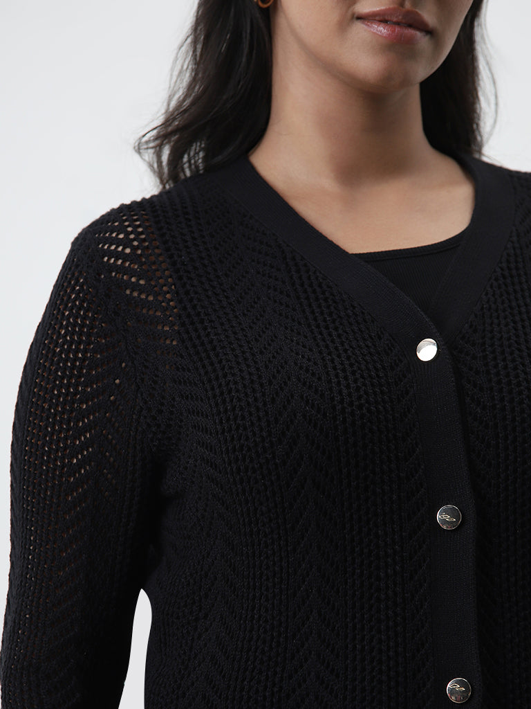 Gia Black Knitted Cotton Cardigan