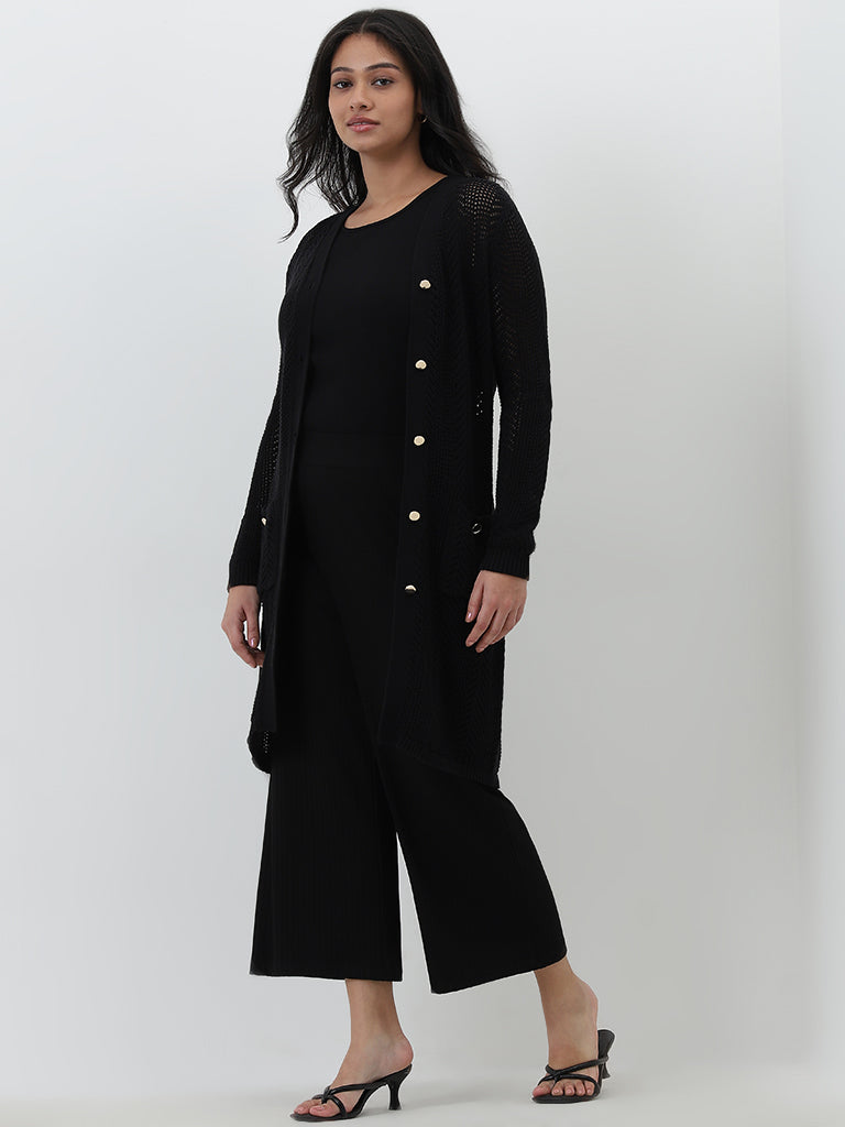 Gia Black Knitted Cotton Cardigan