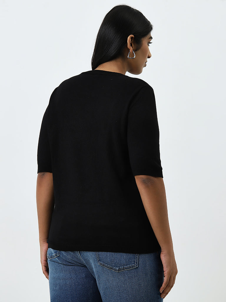 Gia Black Solid T-Shirt