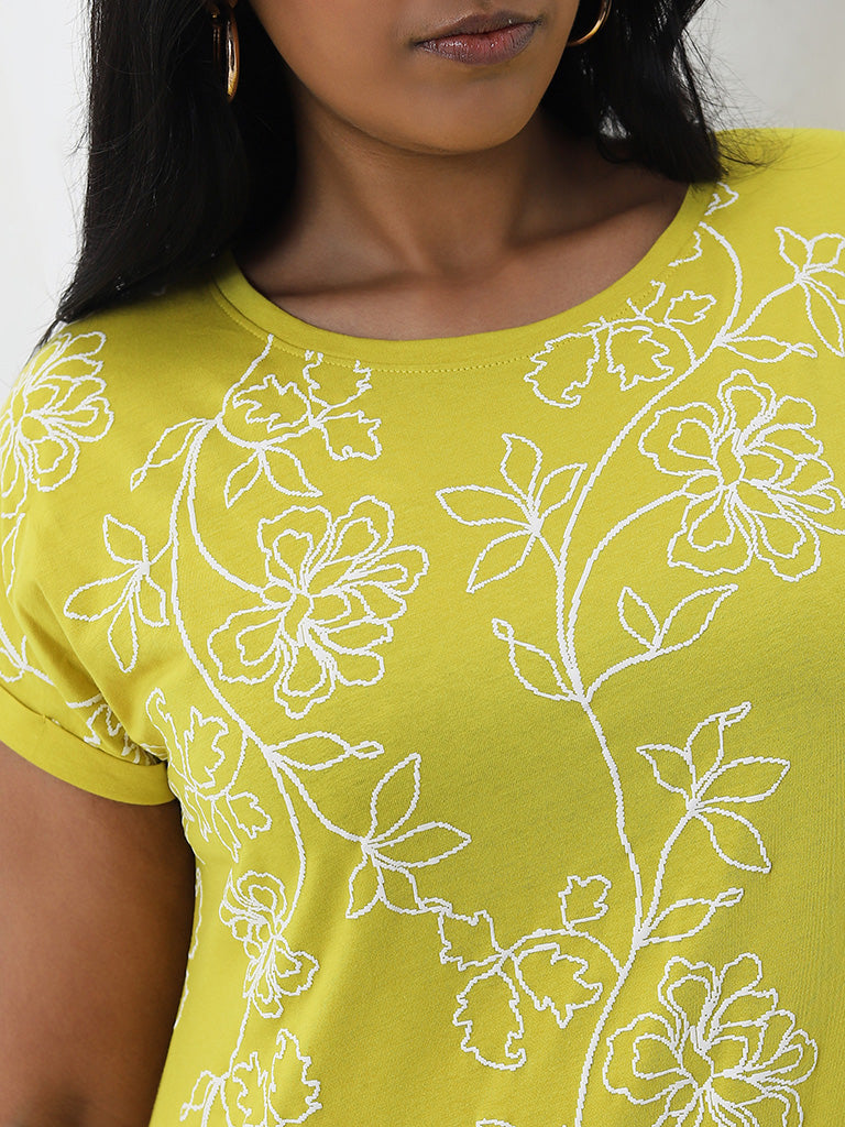 Gia Mustard Floral Printed Cotton T-Shirt