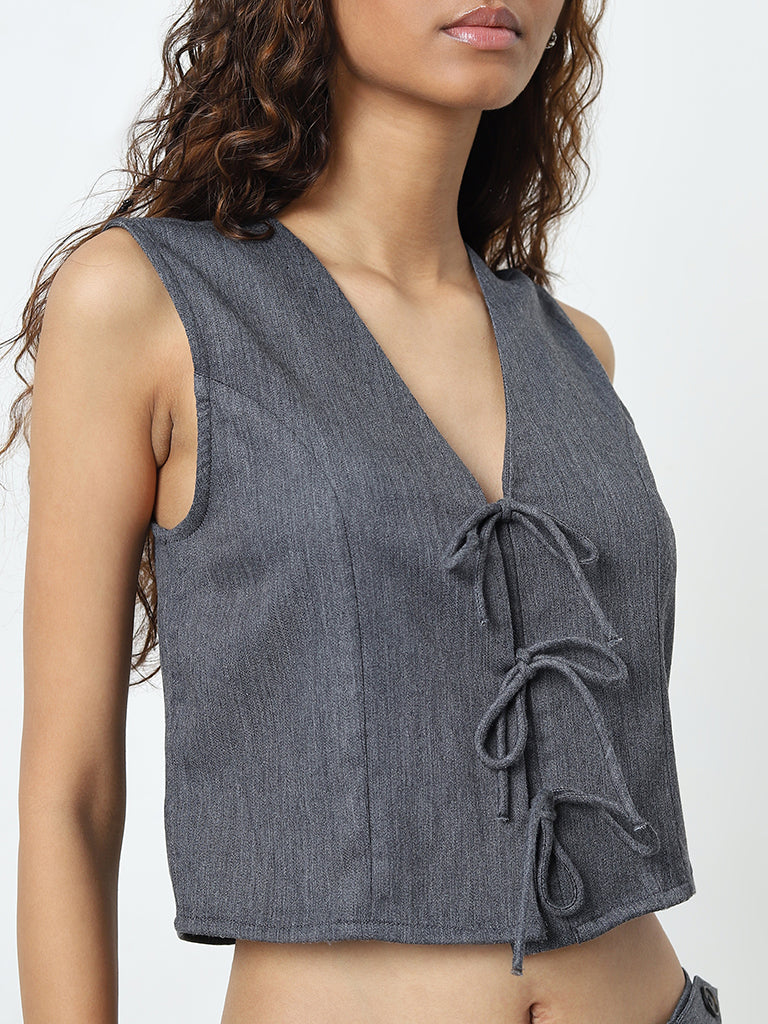 Nuon Dark Grey Knot-Detailed Waistcoat-Style Top