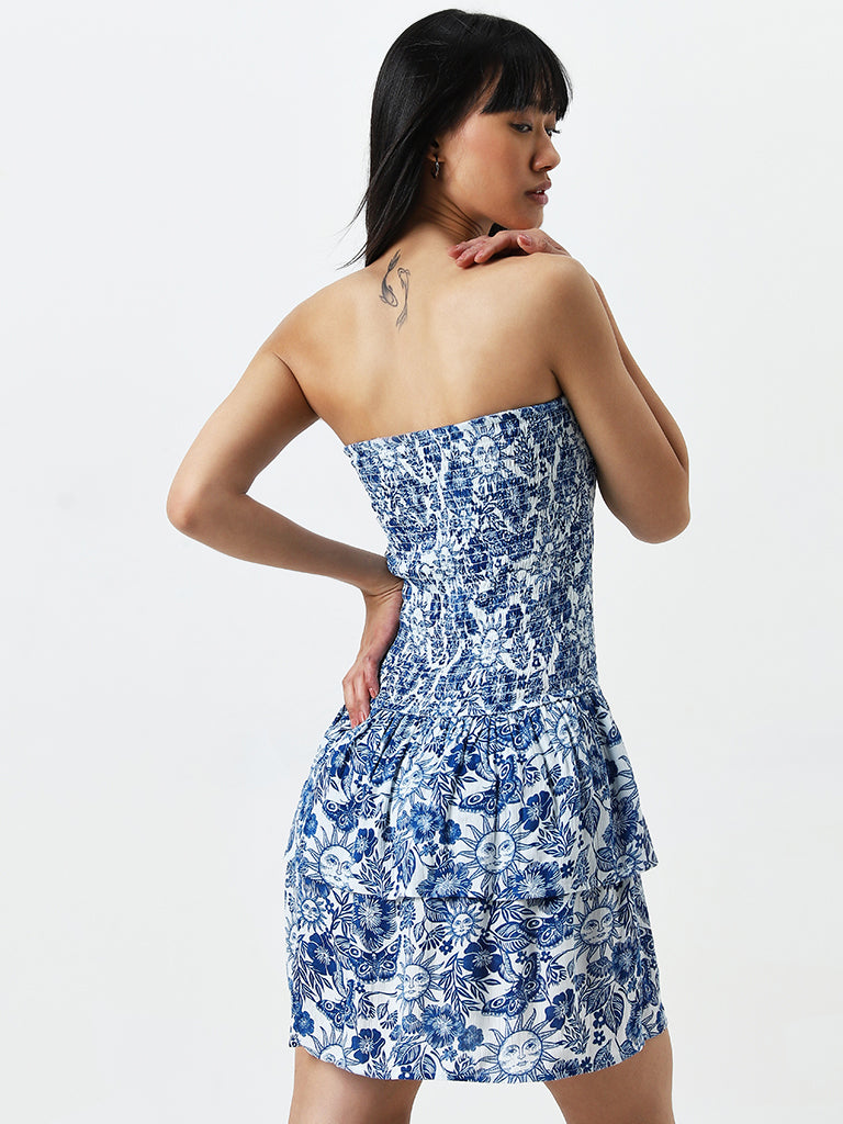 Nuon Blue Floral Printed A-Line Dress