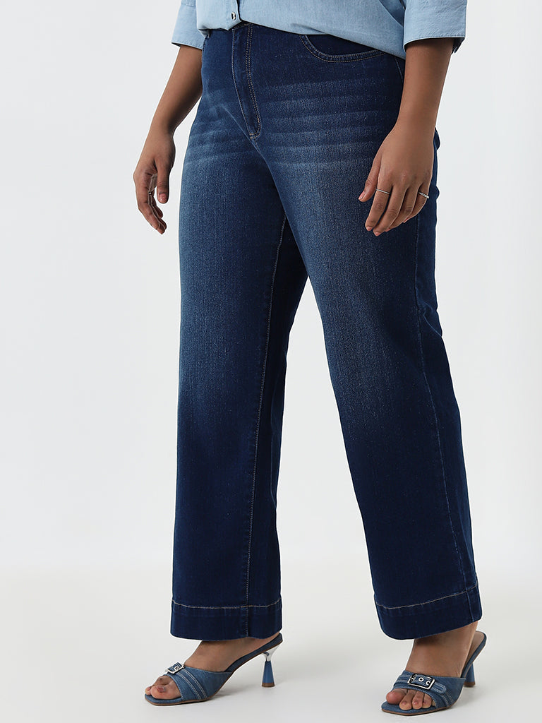 Gia Dark Blue Faded Straight - Fit High - Rise Jeans