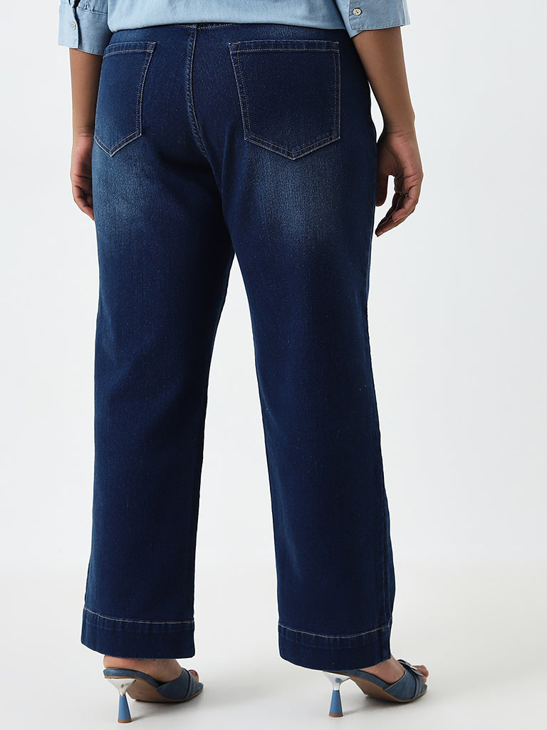 Gia Dark Blue Faded Straight - Fit High - Rise Jeans