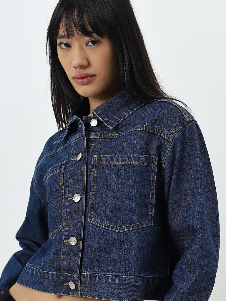 Nuon Dark Blue Cropped Denim Jacket