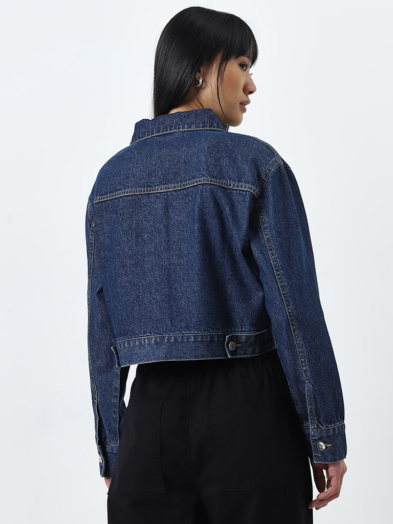 Nuon Dark Blue Cropped Denim Jacket