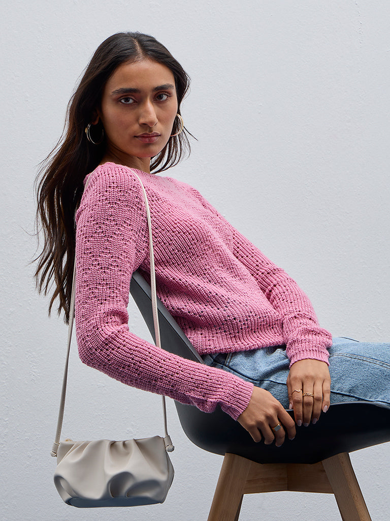 LOV Pink Crochet-Detailed Sweater