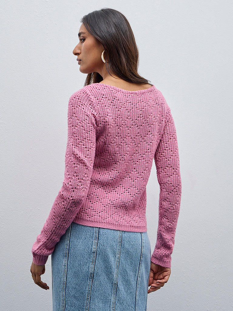 LOV Pink Crochet-Detailed Sweater