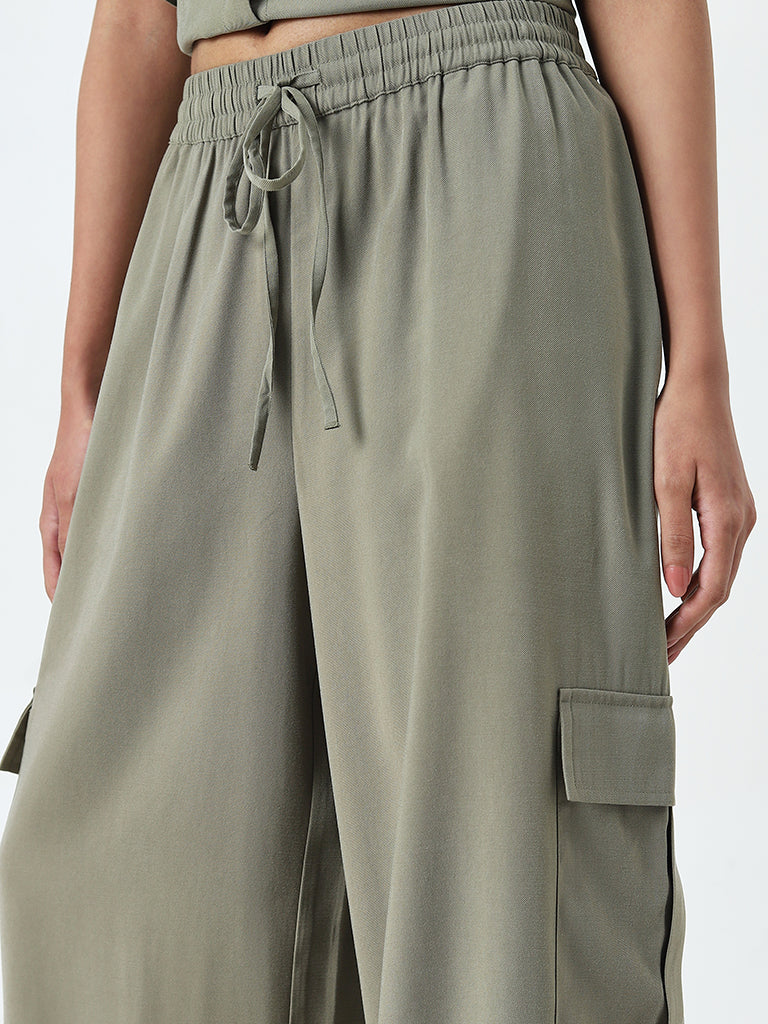 LOV Olive Cargo-Style High-Rise Pants