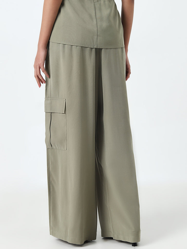 LOV Olive Cargo-Style High-Rise Pants