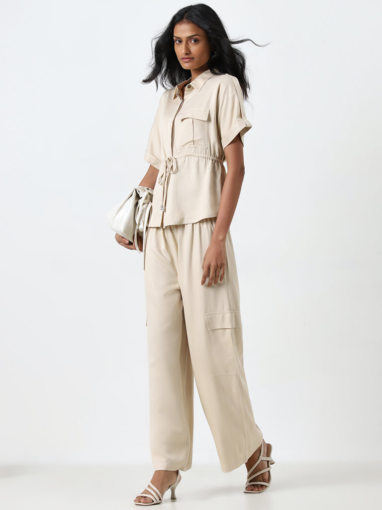 LOV Beige Cargo-Style High-Rise Pants