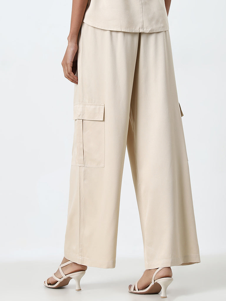 LOV Beige Cargo-Style High-Rise Pants