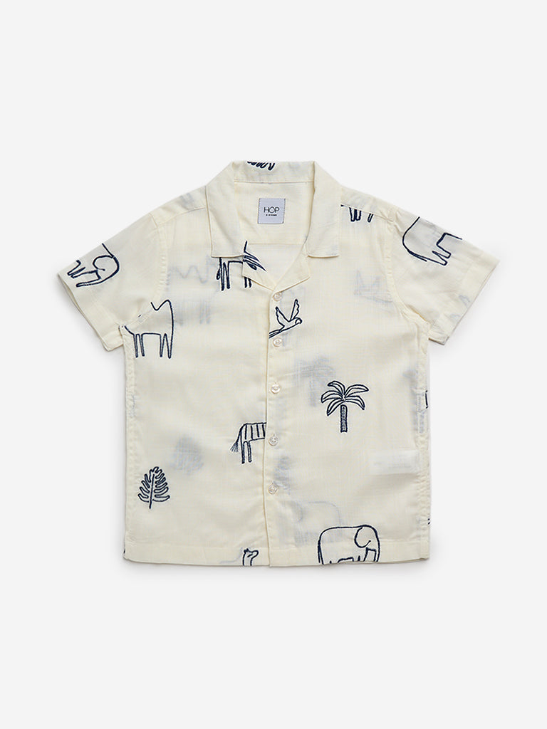 HOP Kids Off-White Embroidered Resort-Fit Shirt