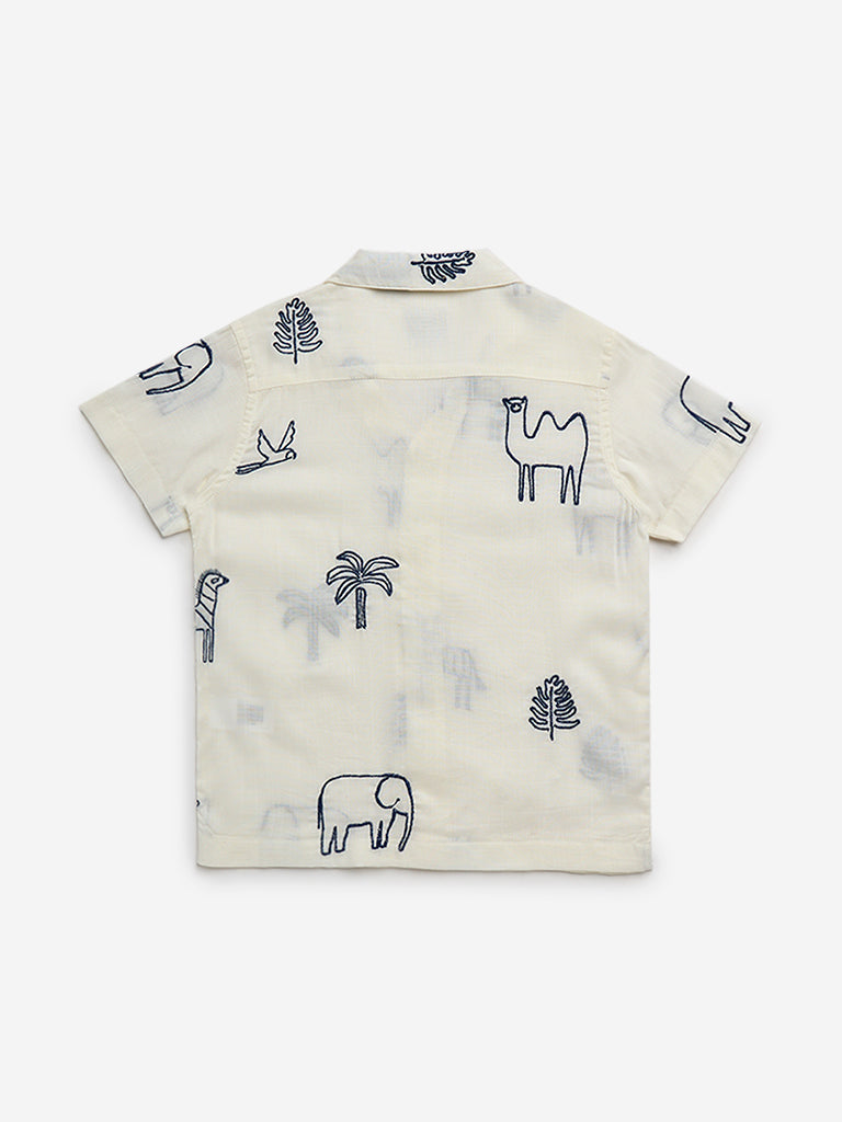 HOP Kids Off-White Embroidered Resort-Fit Shirt