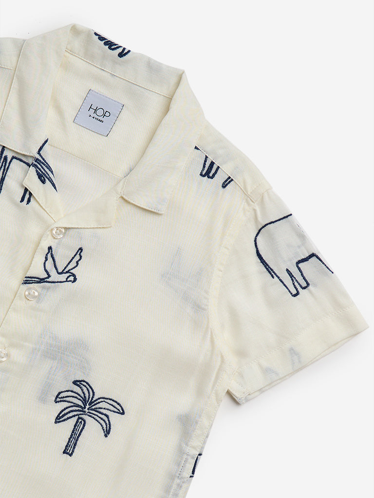 HOP Kids Off-White Embroidered Resort-Fit Shirt