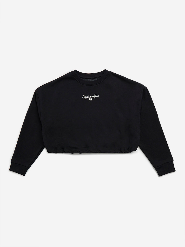 Y&F Kids Black Text Printed Sweatshirt