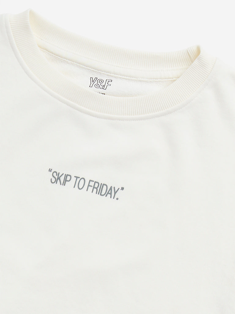 Y&F Kids Off-White Text Design Cotton Sweatshirt