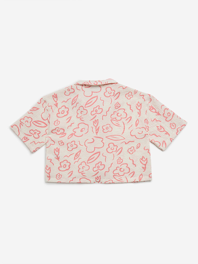 Y&F Kids Pink Floral Printed Crinkled Shirt