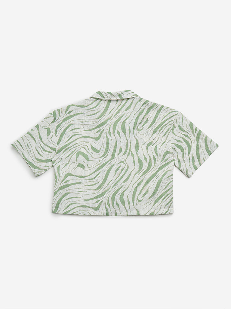 Y&F Kids Sage Marble Printed Crinkled Shirt