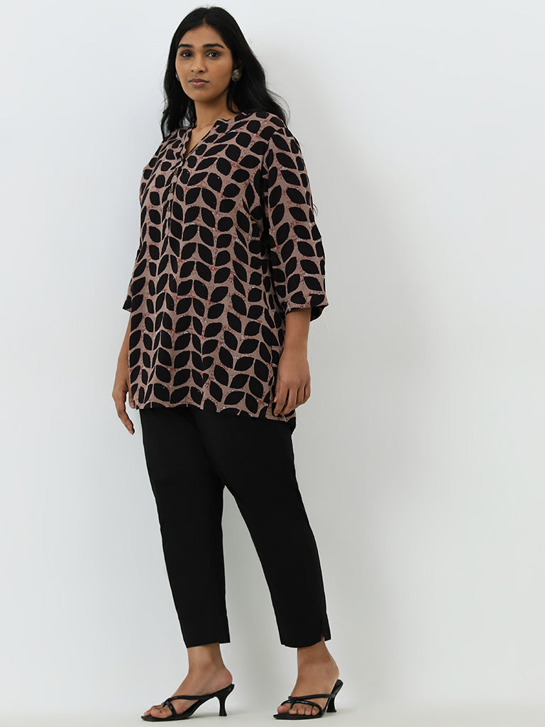 Diza Brown Leaf Pattern A-Line Kurti