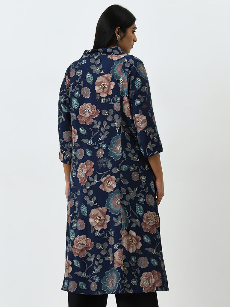 Diza Blue Floral A-Line Kurta