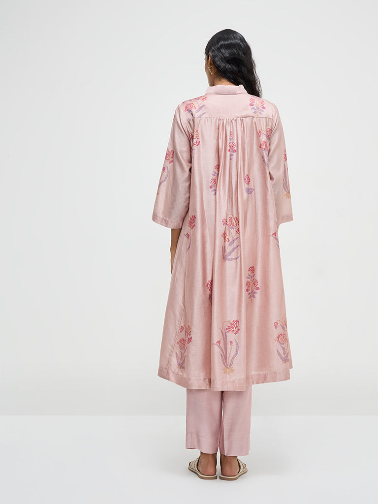 Zuba Dusty Pink Fit-and-Flare Cotton Kurta with Inner