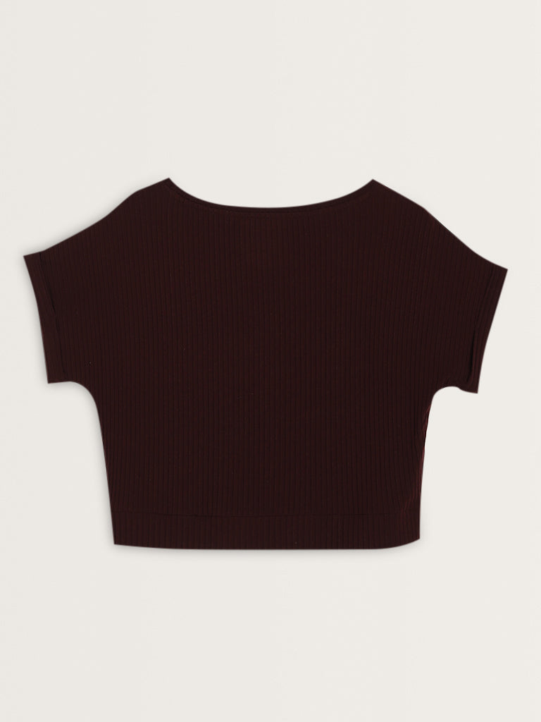 Wunderlove Burgundy Ribbed Textured Top