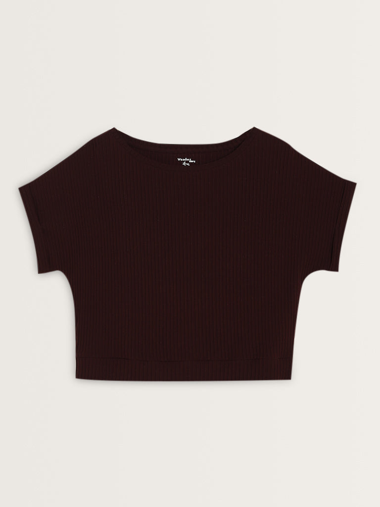 Wunderlove Burgundy Ribbed Textured Top