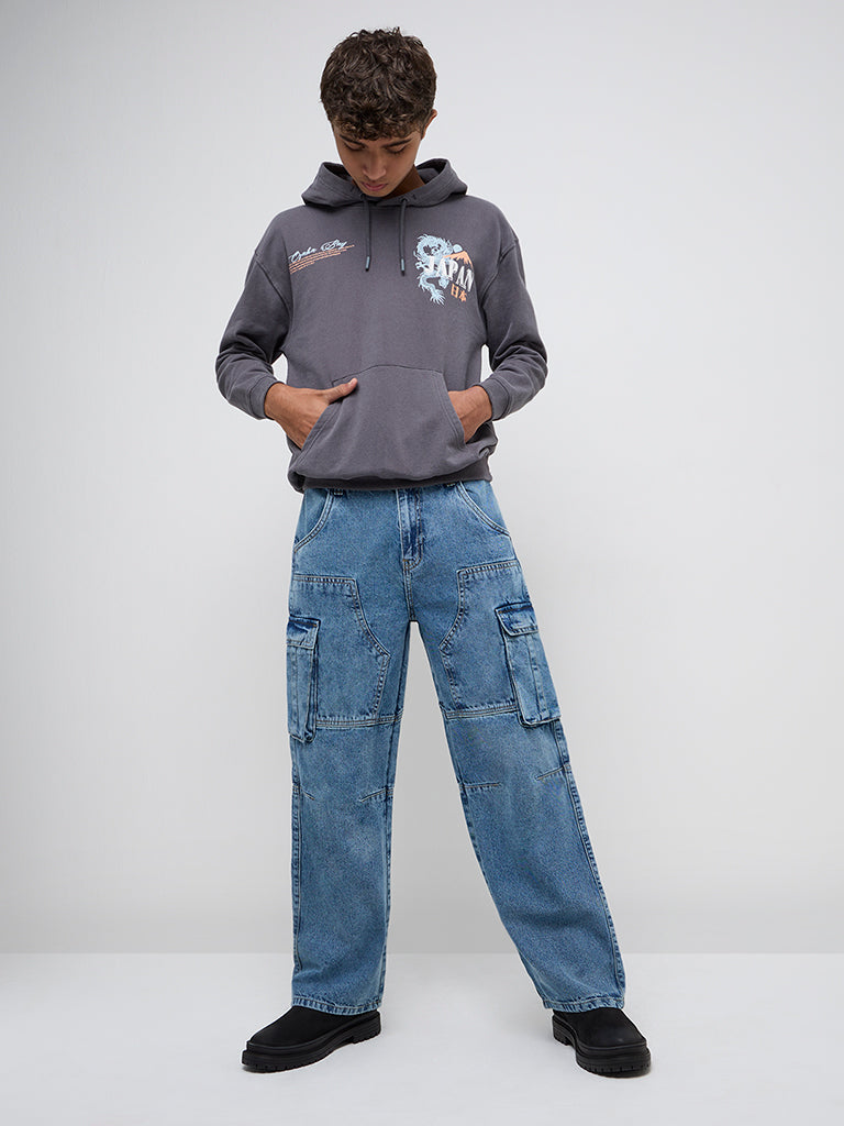 Y&F Kids Blue Straight - Fit High - Rise Cargo Jeans