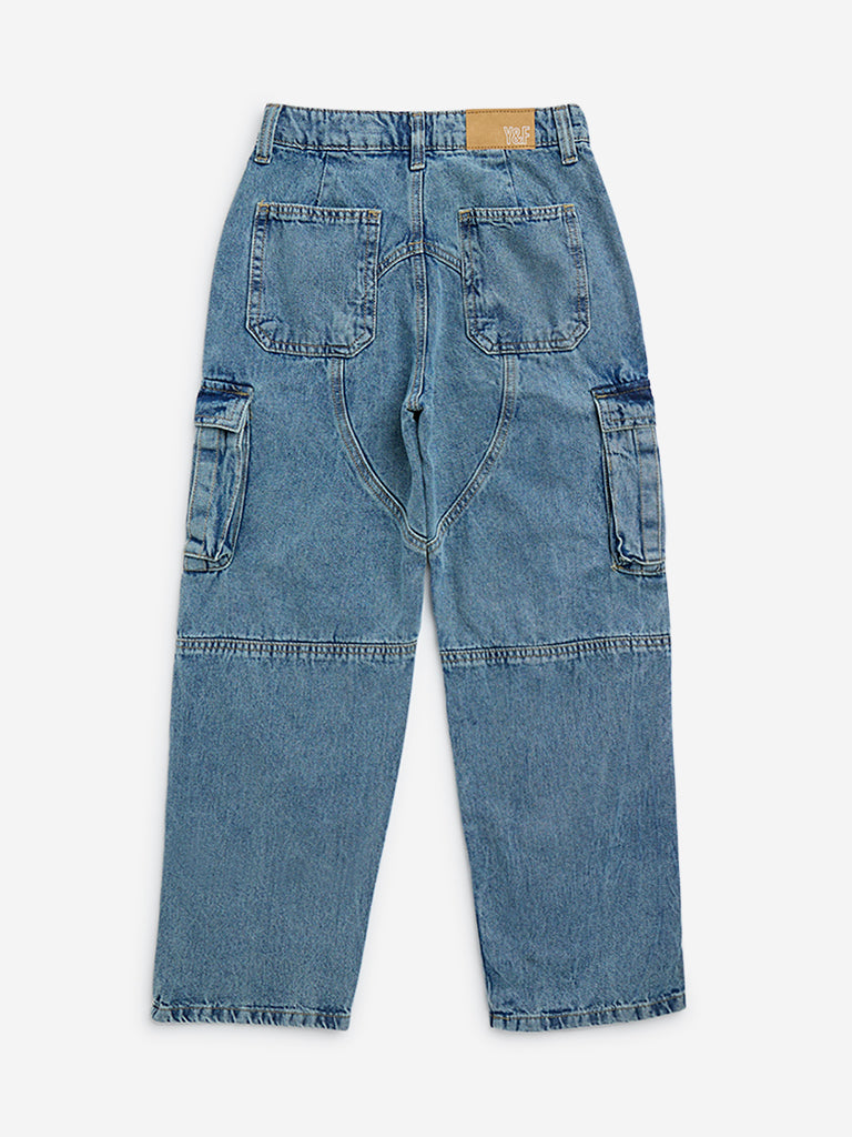 Y&F Kids Blue Straight - Fit High - Rise Cargo Jeans