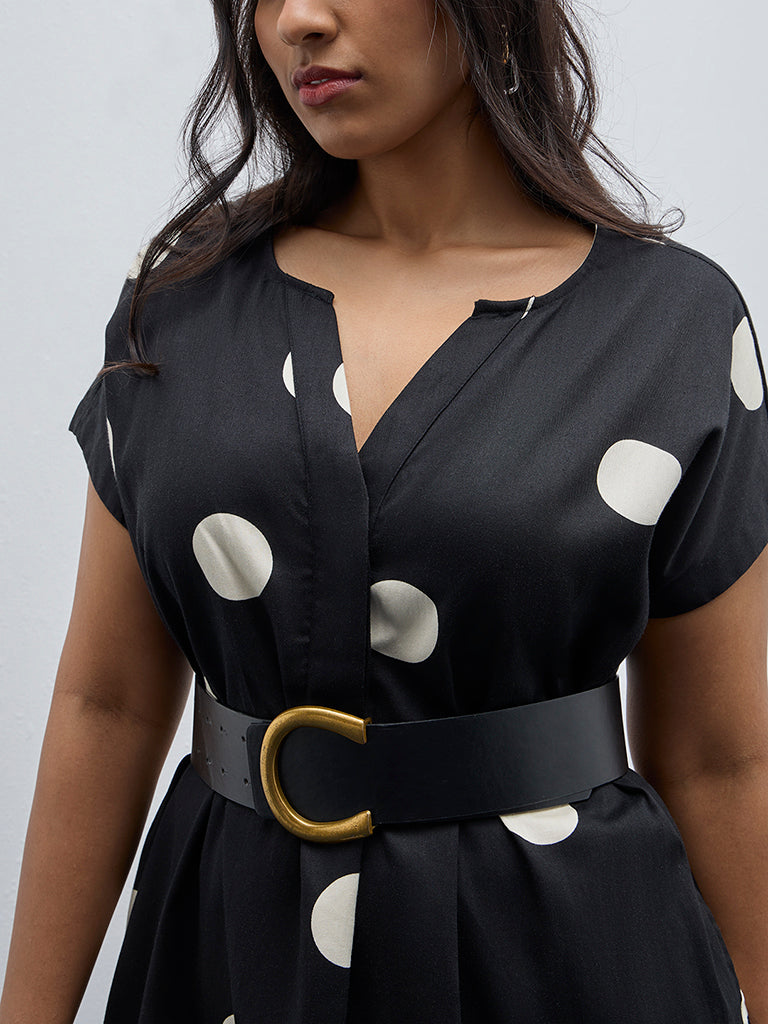 Gia Black Polka Dot Printed A-Line Cotton Dress