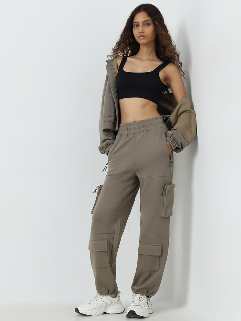 Studiofit Green High-Rise Cargo-Style Track Pants