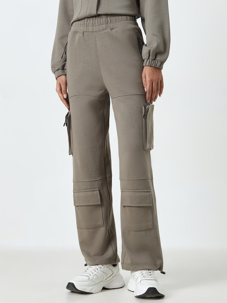 Studiofit Green High-Rise Cargo-Style Track Pants