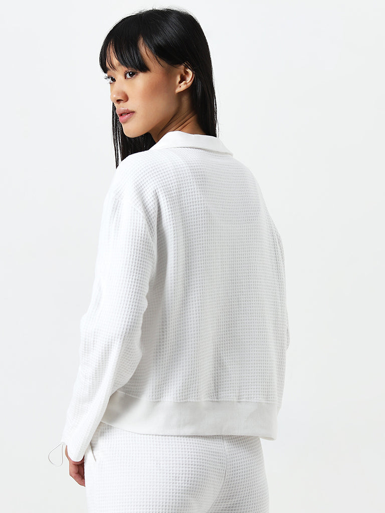 Studiofit White Waffle Textured Cotton Jacket