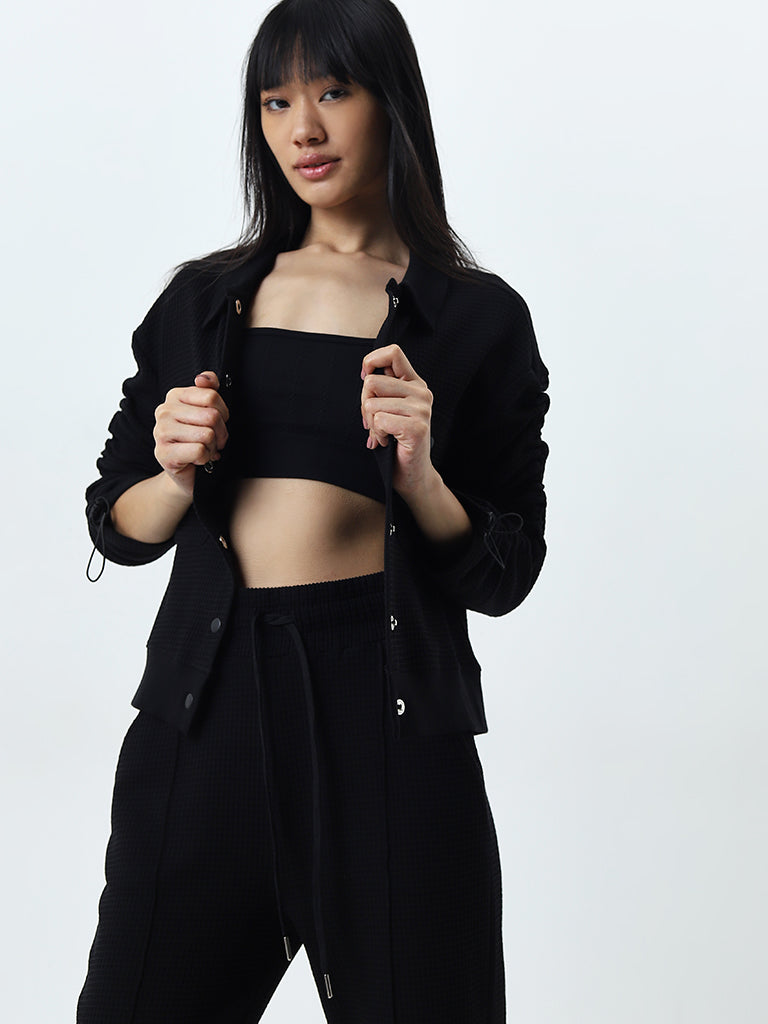 Studiofit Black Waffle Textured Cotton Jacket