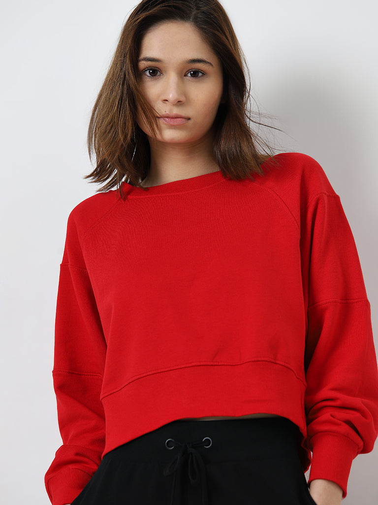 Studiofit Red Solid Cotton Sweatshirt