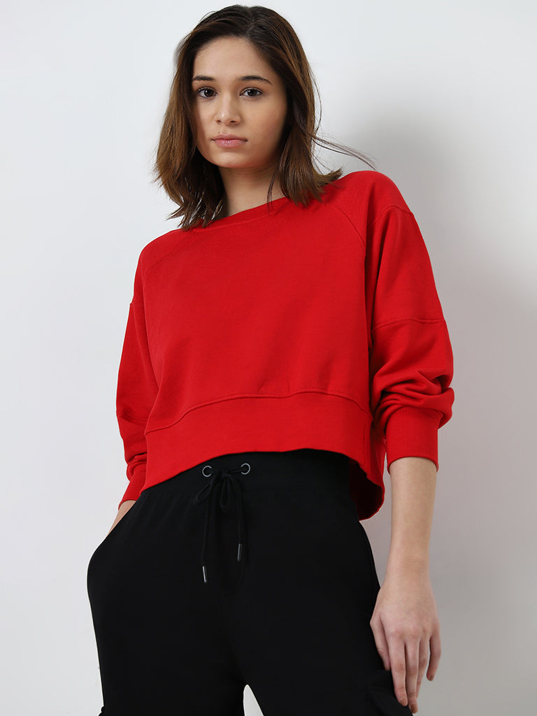 Studiofit Red Solid Cotton Sweatshirt