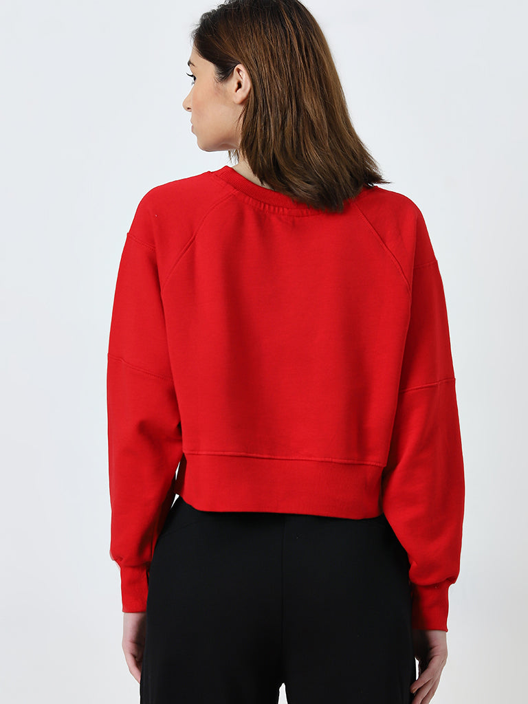 Studiofit Red Solid Cotton Sweatshirt