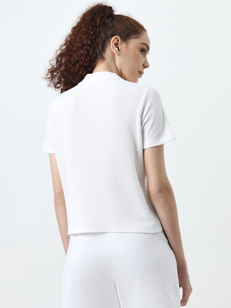 Studiofit Off-White Self-Textured Cotton Shirt