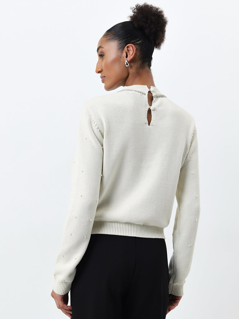 Wardrobe Off-White Embellished Cotton Sweater